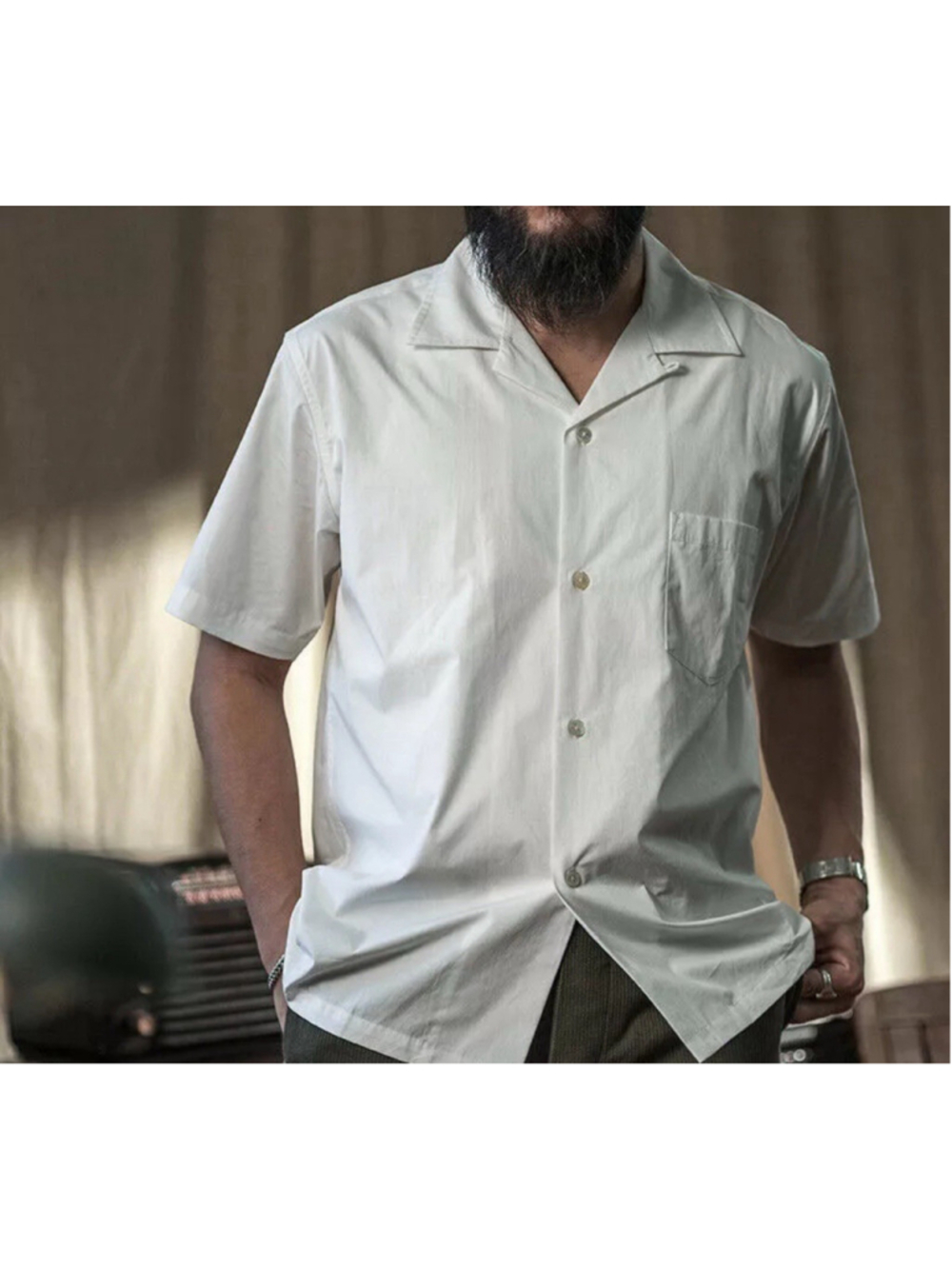 Bronson Class Panama Short Sleeved Shirt Men Cuban Collar Pocket Camp Shirts XL